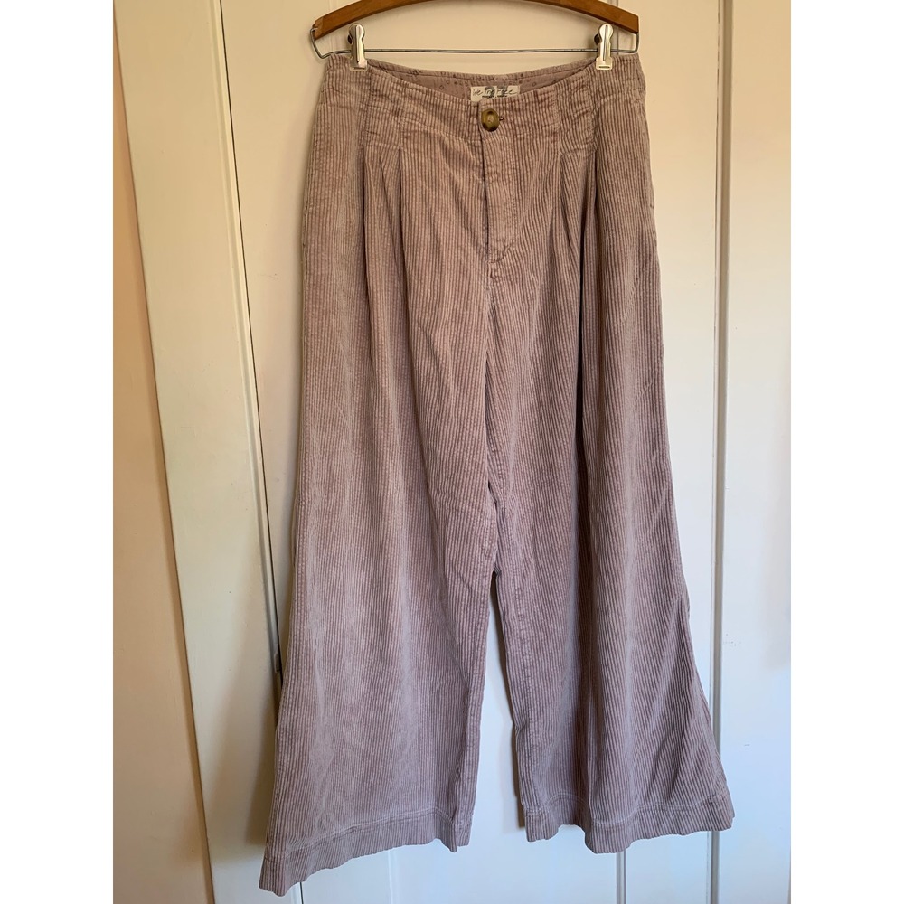 Free People We The Free Wide Leg Corduroy Pants Beige Size 27 Pleated Retro